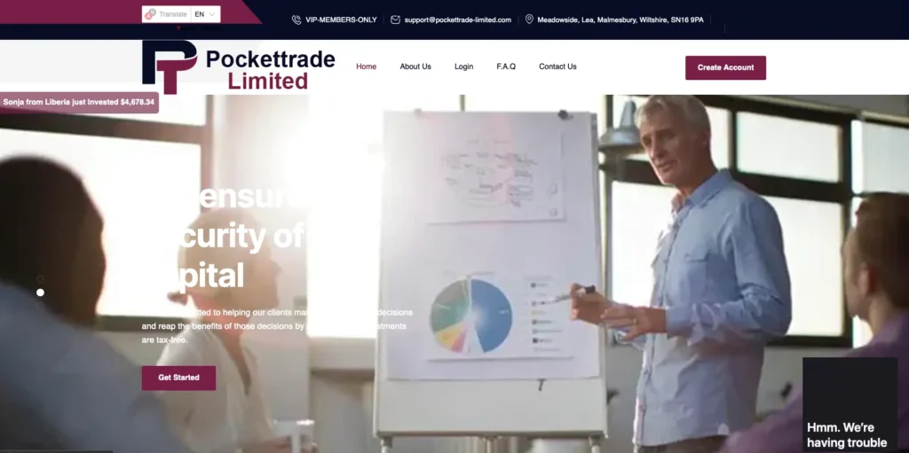 Home page of a similar pig butchering scam's website 